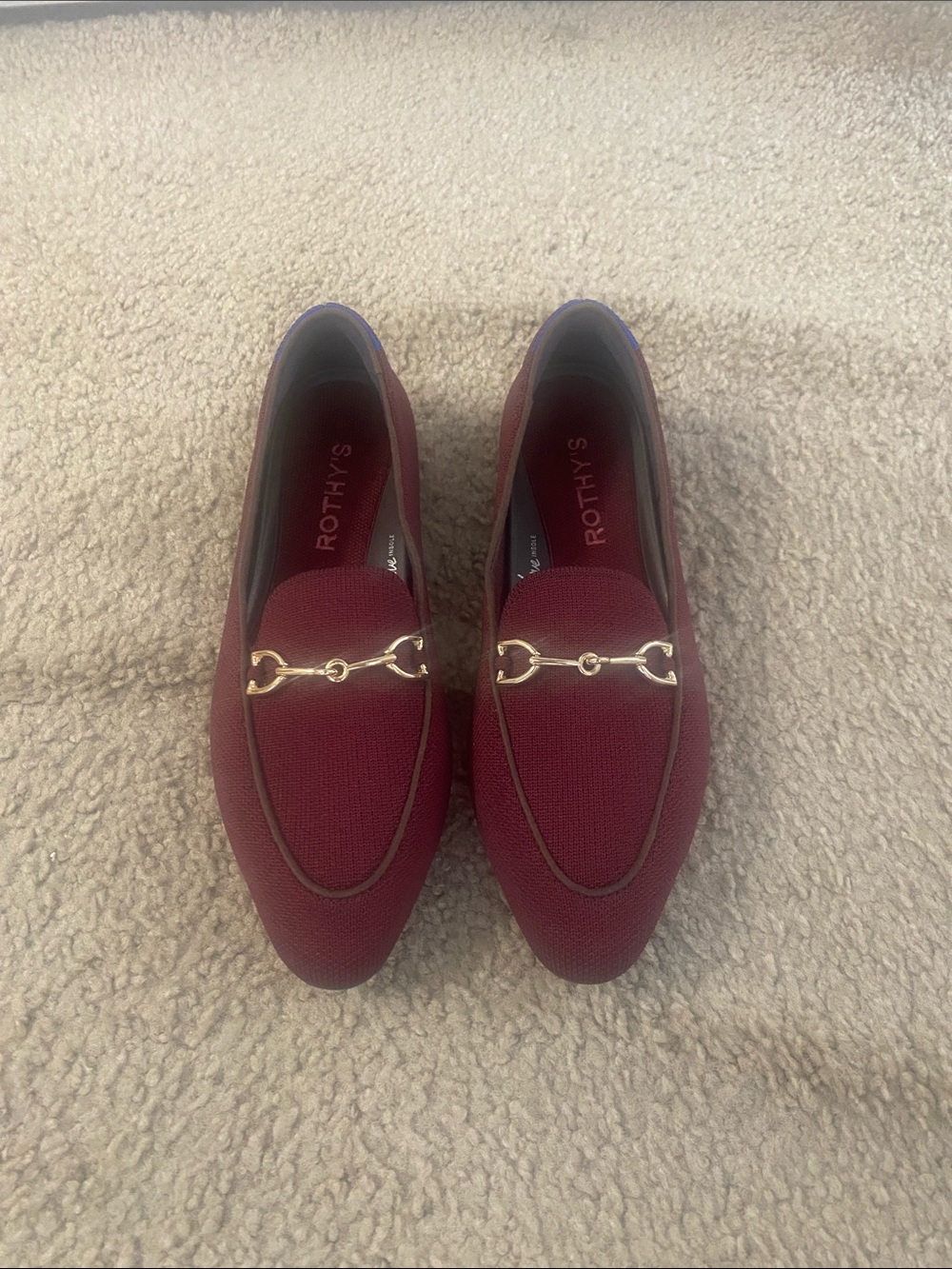 Rothy's The Double Bit Almond Loafer in Deep Maroon with Gold Chain Accent
